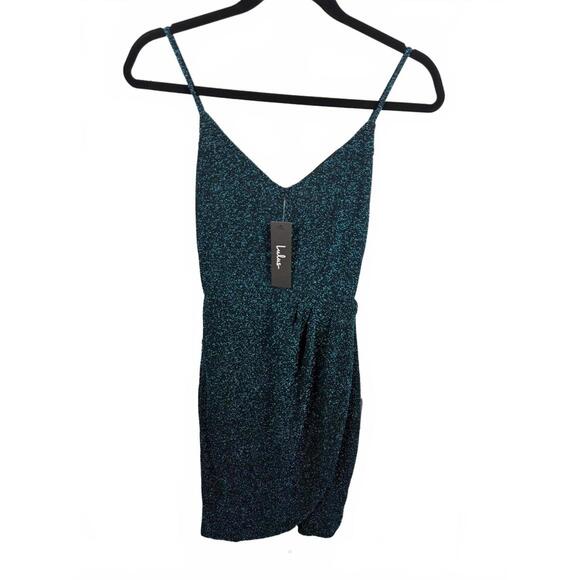 Lulus Destined to Dance Shiny Teal Blue Ruffled Bodycon Mini Dress - XS NWT - Picture 3 of 9